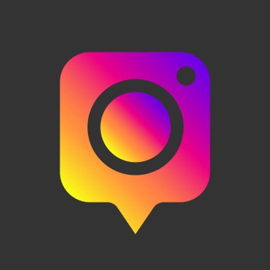 Fotoğraf kamera simgesi olarak sosyal medya bildirim ileti penceresi koyu arka plan üzerinde. Sosyal Medya Fotoğraf simge. Sosyal ağ, web, UI, mobil, uygulama vektör çizim için öğe. EPS 10