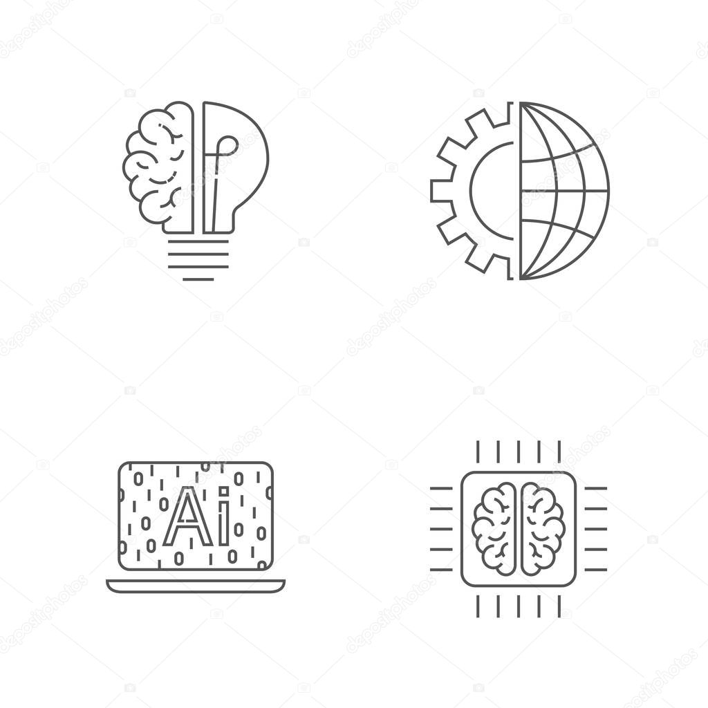 Digital technology icons set. AI, IoT, Hi-Tech concept. Editable Stroke. EPS 10