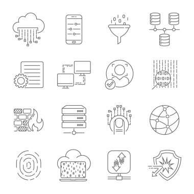 Bilgisayar teknolojisi ile ilgili satır simgesi ayarlayın. Veri aktarımı ve bilgisayar seçenekleri doğrusal vektör simgesi toplama. Kullanılabilir Vuruş. Eps 10
