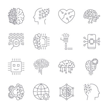 Öğrenme, Ai, yapay zeka, geleceğin teknoloji kavramı makine. Düzenlenebilir kontur