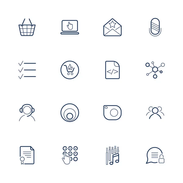 Conjunto de 16 iconos vectoriales para software, aplicaciones o sitios web: redes sociales y tecnología . — Vector de stock