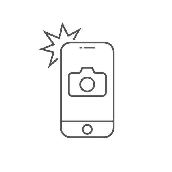 Icono simple smartphone con cámara y flash. Teléfono moderno con signo de foto para el diseño web. Elemento de contorno vectorial aislado. Trazo Editable. EPS 10 — Archivo Imágenes Vectoriales