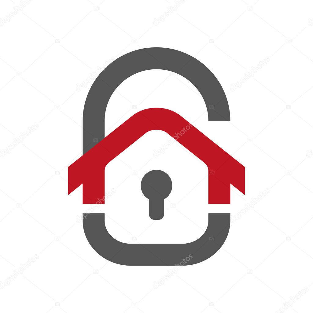 Home protection icon. House in the form of a door lock. Protection vector icon for web design isolated on white background. Home guard concept. EPS 10