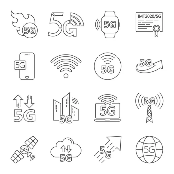 5g internet hattı simgeleri ayarlayın. Iot, nesnelerin interneti, bant genişliği, sinyal, aygıtlar ve daha fazlası gibi simgeler dahil. Kullanılabilir Vuruş. Eps 10.