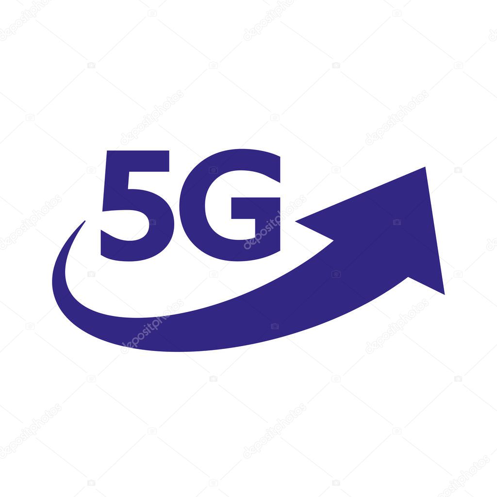 5G internet network vector logo. Isolated icon for 5 G mobile net or wireless high speed connection and data transmission technology and smartphone UI app design