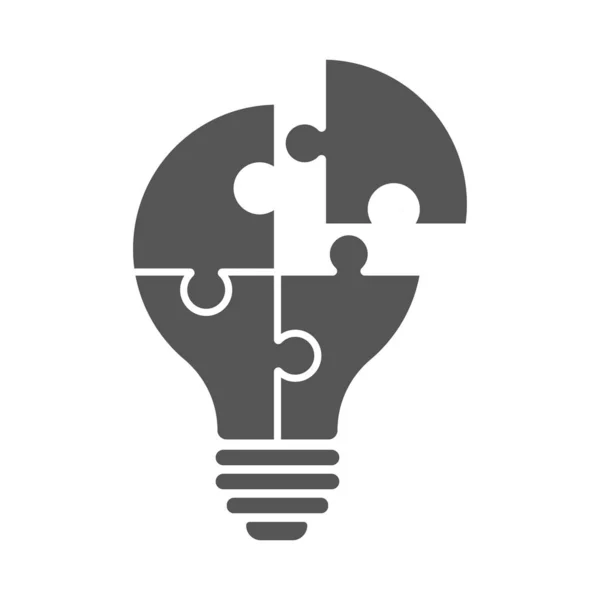 Logo med lampa i Puzzle Visa isolerad på vit bakgrund. Symbol för kreativitet, kreativ idé, sinne, tänkande. EPS 10. — Stock vektor