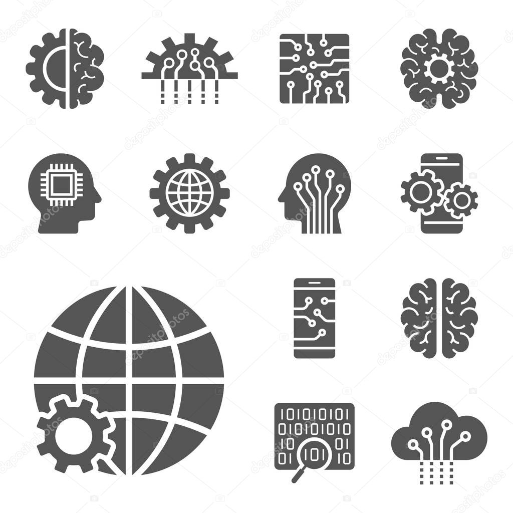 AI and IoT icons set. Symbols in flat outline design. EPS10
