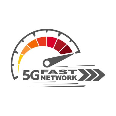 5g hızlı ağ. Hız internet 5g kavramı. Hız 5g ağının soyut sembolü. Hız göstergesi logo tasarımı. Vektör simgesi. Eps 10.