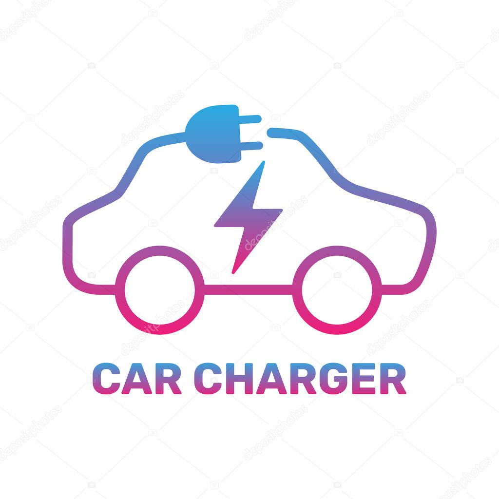 Electric car icon. Electric car charging station. Silhouette electric car in form of cable with plug. Vector Illustration. EPS 10