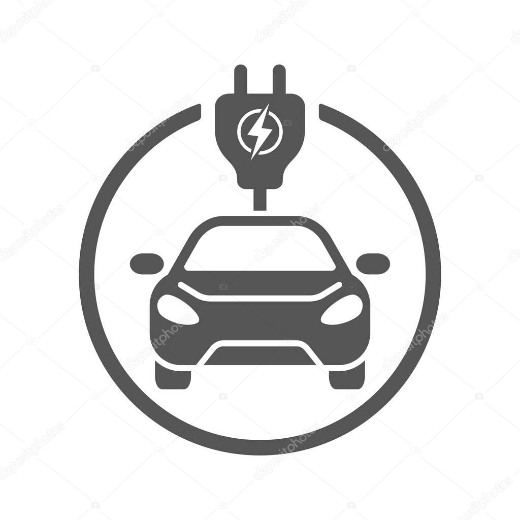 Electric Car. Flat Vector Icon. Simple black symbol on white background. EPS 10.