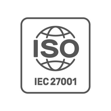 Iso 27001 sertifikalı etiket. Iso Iec 27001 işareti. Vektör illüstrasyon. Eps 10.