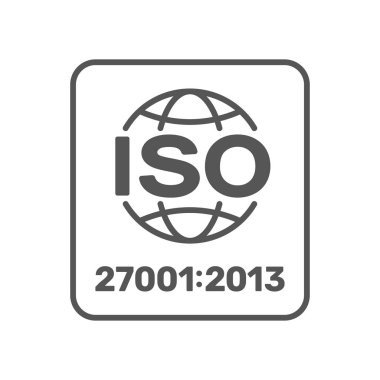Iso 27001 sertifikalı etiket. Iso Iec 27001 işareti. Vektör illüstrasyon. Eps 10