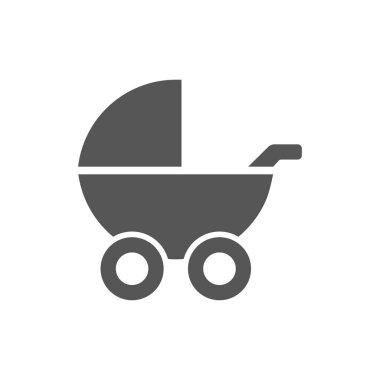 Bebek arabası, beyaz arka planda basit gri renkli simge. Vektör çizimi. Eps 10