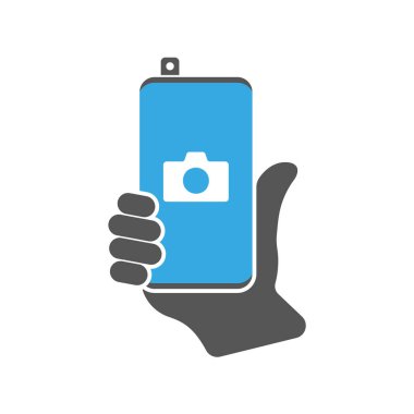 Kamera uygulamalı modern akıllı telefon. Ön çekilebilir kamera simgesine sahip akıllı telefon, iletişim ve aygıt, modern telefon işareti, vektör illüstrasyonu. Eps 10.