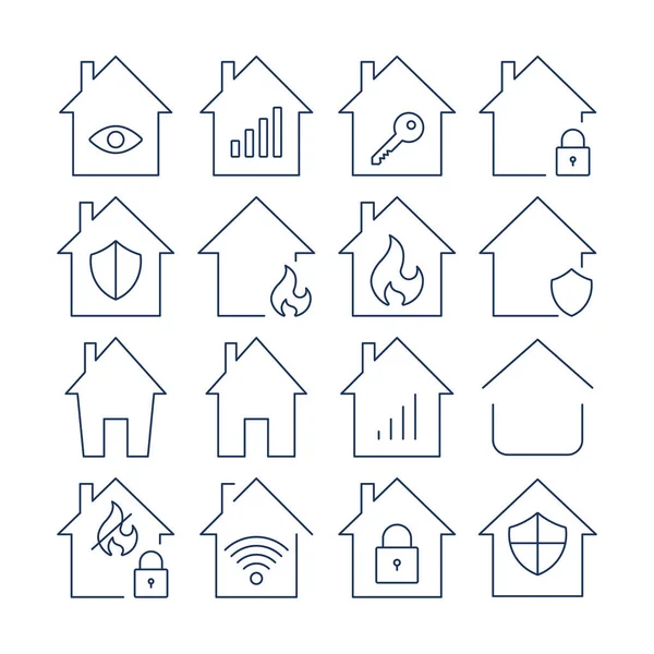 Houses vector icons set. Set of icons in the form of houses. Lines icons. EPS 10 — ストックベクタ