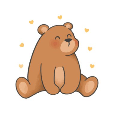 Beyaz arkaplanda kalpleri olan resim ayısı