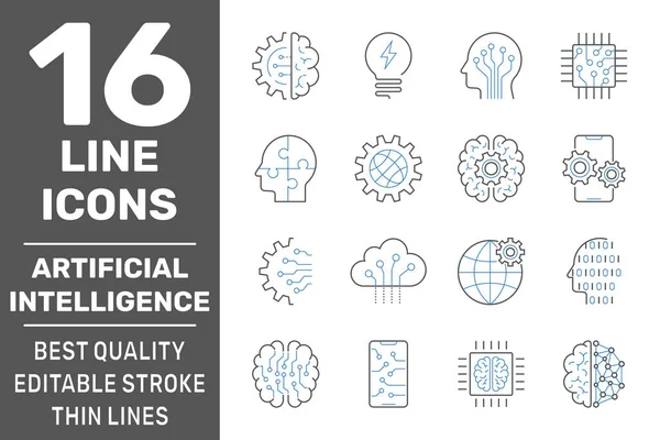 Ensemble d'icônes de ligne vectorielle liées à l'intelligence artificielle AI. Un AVC modifiable. SPE 10 — Image vectorielle