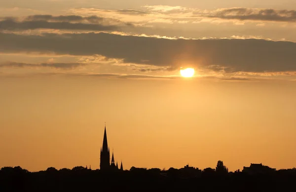 Evening City Sunset Golden Tones Contour City Picture Shows Contour — Zdjęcie stockowe