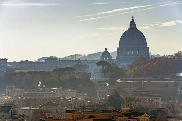 Saint Peter Basilica building panorama view in Vatican Rome