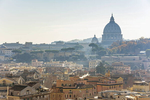 Saint Peter Basilica building panorama view in Vatican Rome