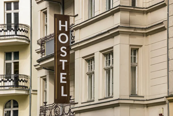 Hostel letters street sign — Stock Photo, Image