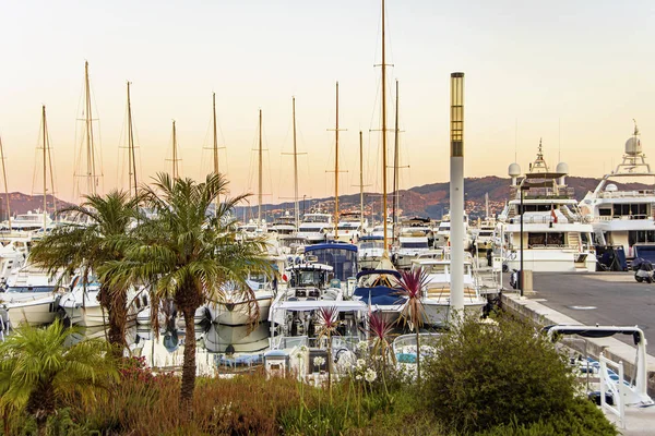 Mar marina baía com iates e barcos em Cannes — Fotografia de Stock