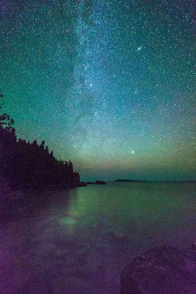 Voie Lactée Ciel Étoilé Long Rive Baie Georgienne Avec Des — Photo