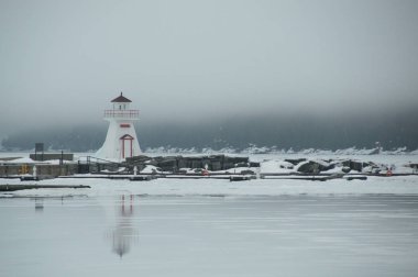 Defne yansıtan ve ıslak buz erime ile Bruce Yarımadası, Ontario aslanlar kafa liman.