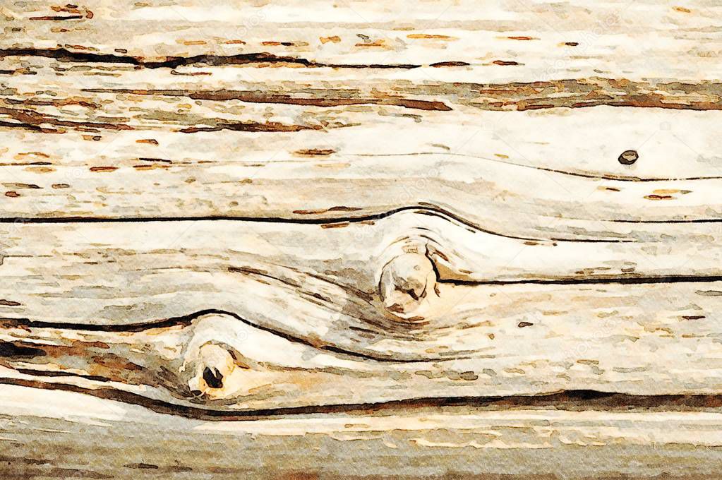 Watercolor painting background of antique distressed wooden planks and boards from old log outbuildings and barns