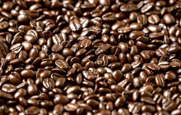 Gebrande Koffiebonen Een Vlakke Achtergrond Getextureerd — Stockfoto