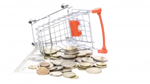 Shopping Cart Rotate White Background — Stock Video