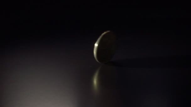Slowmotion Shot Tossing Coin Flip Heads Tails — Stock Video