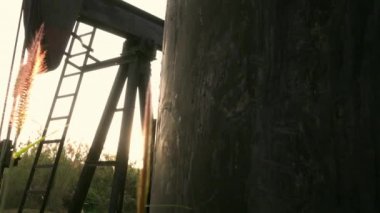 Arka planda pompa ünitesi olan buğday alanı