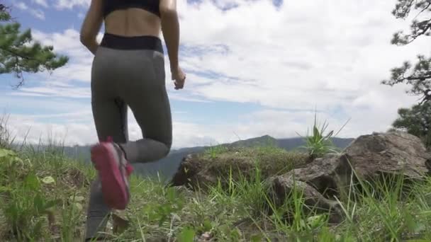 Mujer Corriendo Cámara Lenta Del Bosque — Vídeo de stock