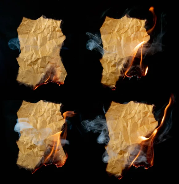 Burning piece of crumpled paper — Stock Photo, Image