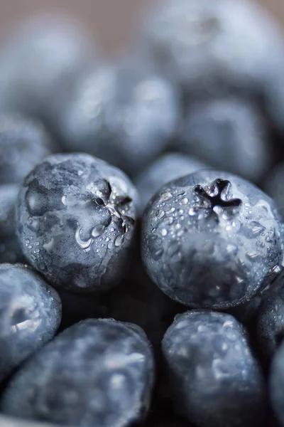 Wet Fresh Blueberries Water Droplets Close Selective Focus — Stock Photo, Image