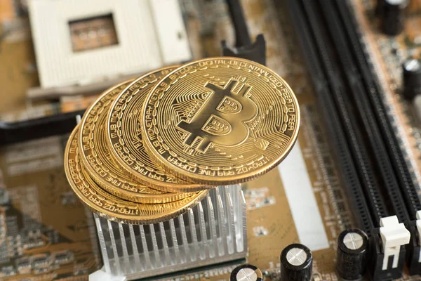 Bitcoin Scheda Madre Concetto Valuta Crypto Btc Tecnologia Blockchain — Foto Stock
