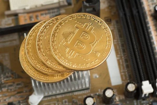 Bitcoin Scheda Madre Concetto Valuta Crypto Btc Tecnologia Blockchain — Foto Stock