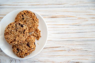 Sağlıklı abur cubur. Sağlıklı kahvaltı kavramı. Üstten görünüm, düz yatıyordu
