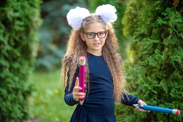 Portret Van Een Mooie Jonge Schoolmeisje Achtergrond Herfst Park Afscheid — Stockfoto