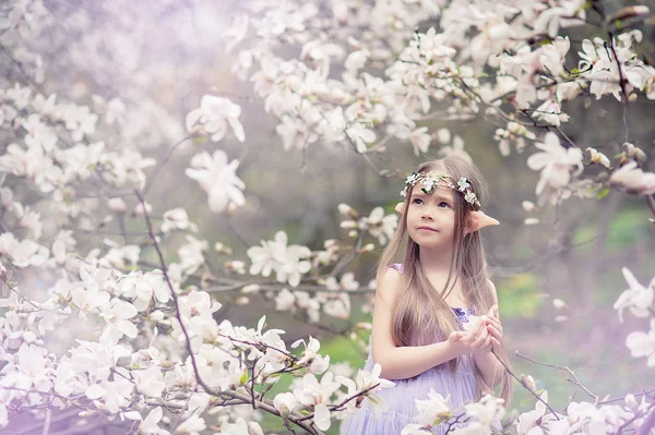 Fairy tale girl. Portrait of mystic elf child. Cosplay character. — Stock Photo, Image