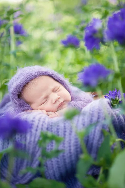 Dag Oude Pasgeboren Baby Verpakt Wollen Plaid Slapen Mand Tussen — Stockfoto