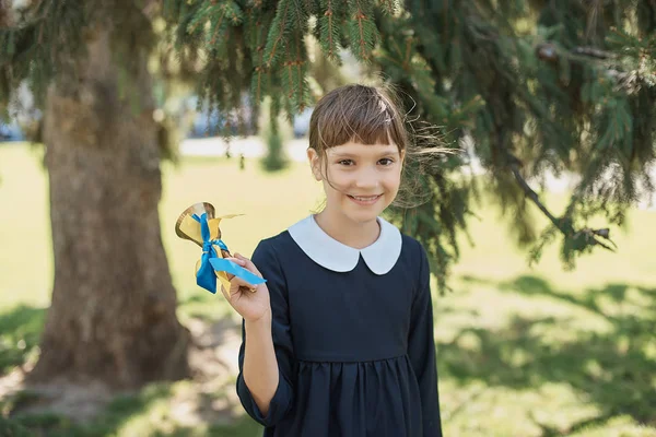 Portrait Beautiful Young Schoolgirl Background School Farewell Bell Day Knowledge — Stock Photo, Image