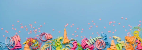 Party Background Colorful Streamers Celebrating Birthday Space Scattered Confetti Colorful — Stock Photo, Image