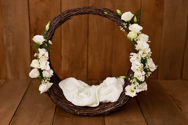 Newborn Digital Background Spring Flowers Basket Prop Newborn Dalam Bahasa — Stok Foto