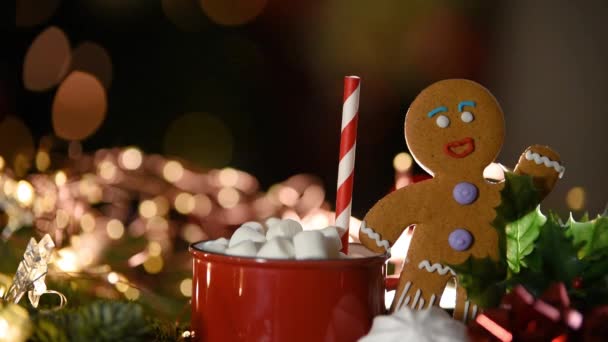 Fondo Vacaciones Feliz Año Nuevo 2021 Taza Galleta Jengibre Sobre — Vídeo de stock