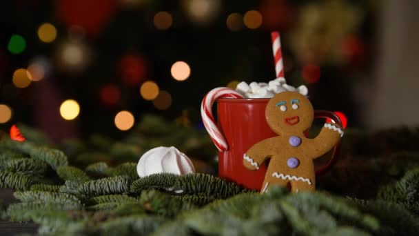 Fondo Vacaciones Feliz Año Nuevo 2021 Taza Galleta Jengibre Sobre — Vídeo de stock