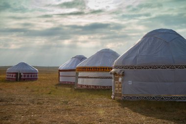 Yurts in the Kazakh steppe clipart
