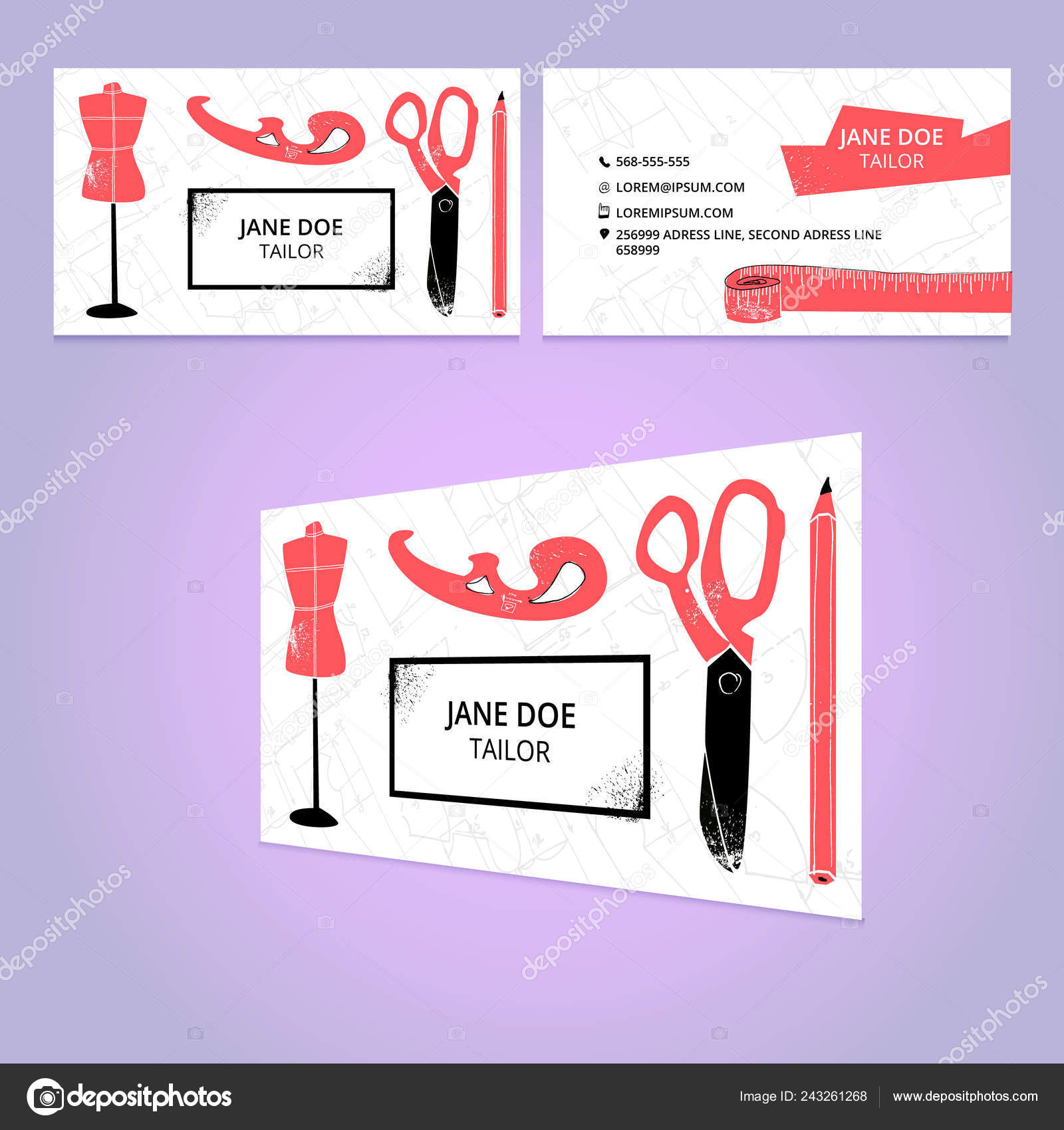 Tailor services business card template for websites vector illustration EPS10