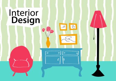 İç tasarım kroki mürekkep illüstrasyon vektör Eps10